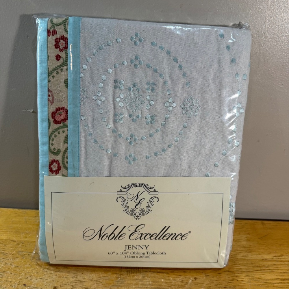 Noble Excellence Jenny Tablecloth 60x104 Blue Embroidered Linen Blend Oblong